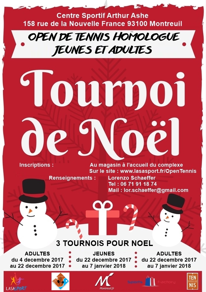 Tournoi de noel de tennis jeunes et adultes du 22 décembre au 7 janvier !